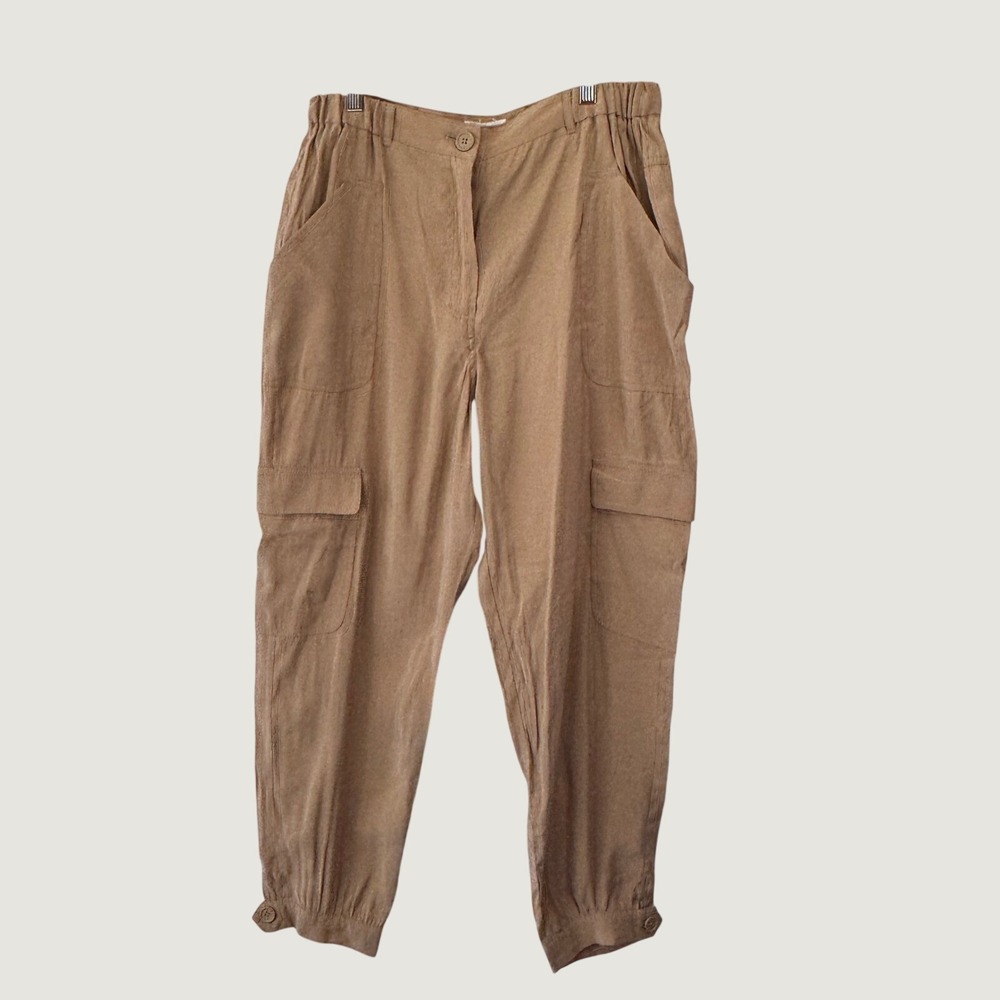 Max Studio Cargo Pants Large Khaki Tan Utility Jogger Safari‎ Gorpcore NEW
